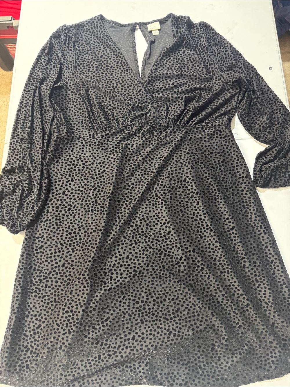 a new day Black Velvet Polka Dot Long Sleeve Wrap Dress